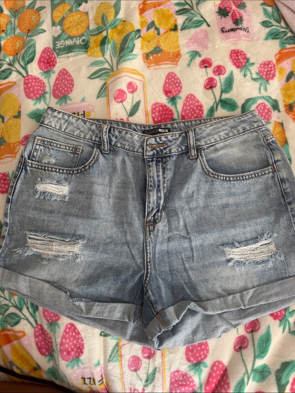 Fashion Nova Light Blue Distressed Cuffed Denim Shorts